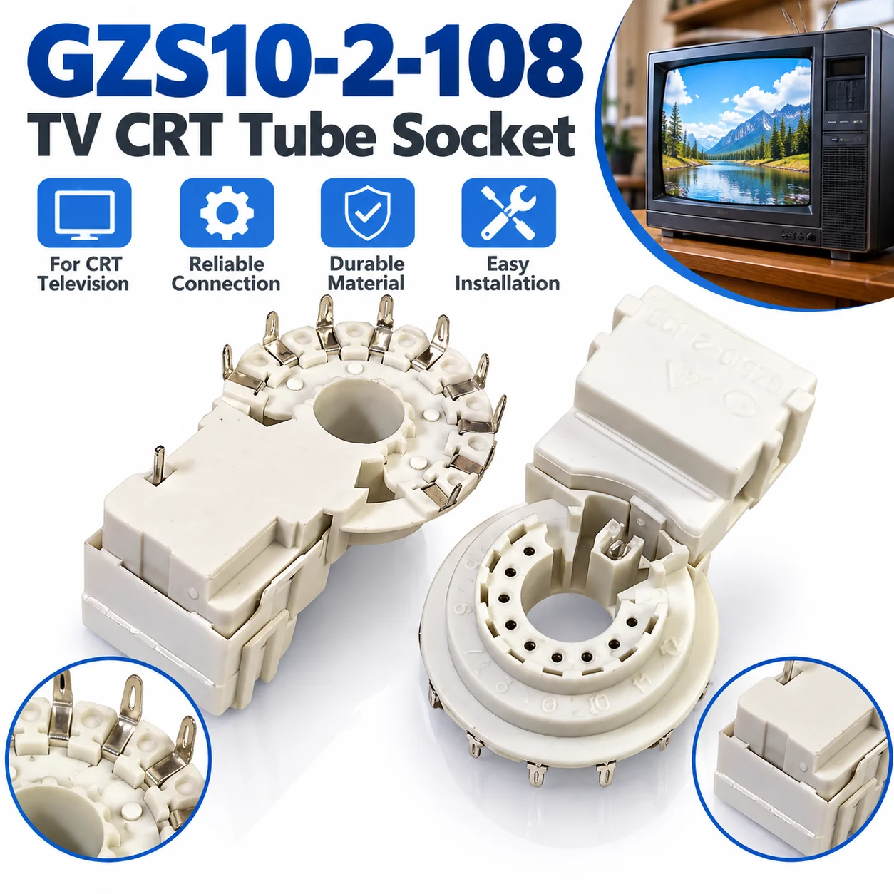 1PCS GZS10-2-108 9 Pin CRT Tube Socket TV Picture Tube Socket Connector for Color Television Repair Replacement Parts