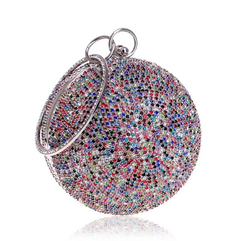 Rhinestones Women Evening Bags Ball Shaped Clutch Purse Diamonds Shoulder Chain Handbags Wedding Dinner Purse