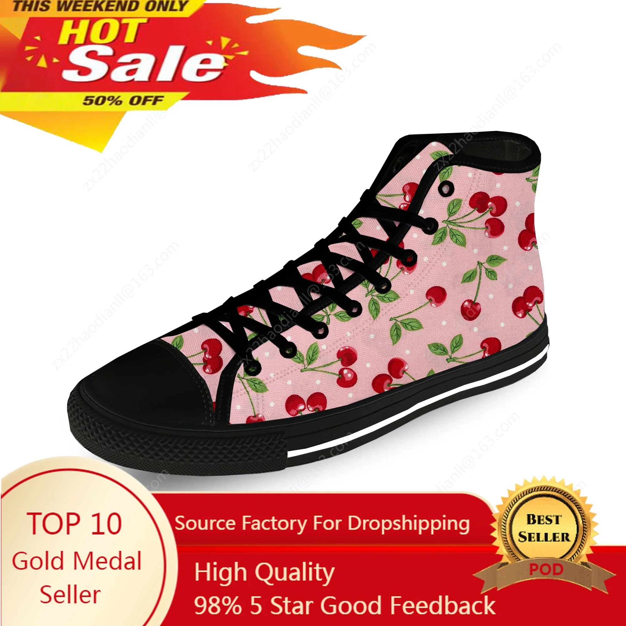 

Cherry Pattern Cartoon Cute Funny Casual Cloth Fashion 3D Print High Top Canvas Shoes Men Women Lightweight Breathable Sneakers