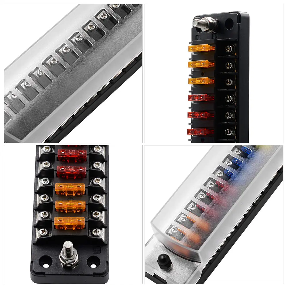 

12 Way Auto Fuse Holder Cover Durable Plastic Fuse Block Multi Circuit Power Vehicle Wiring Warning Light