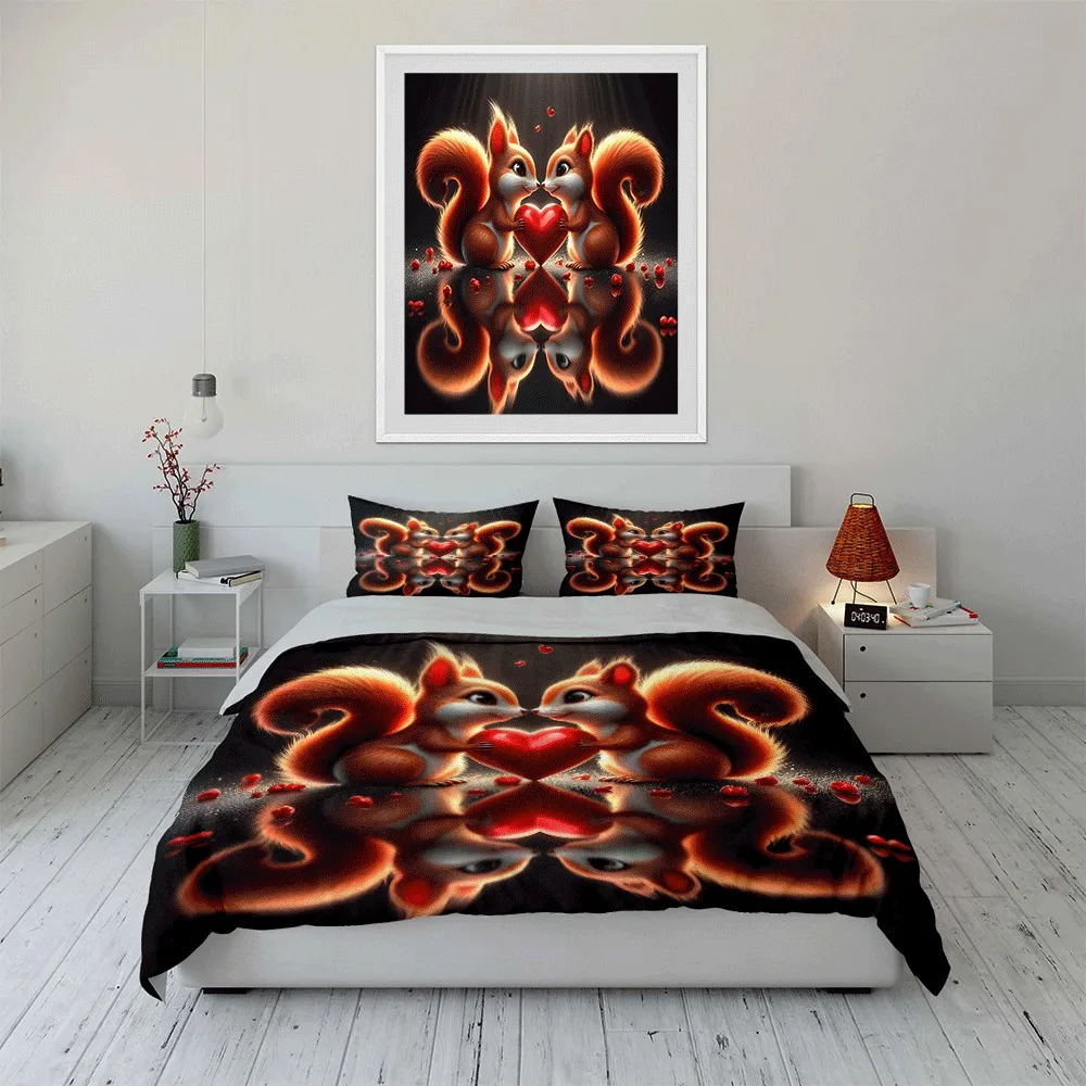 

"Romantic Squirrel Couple Gift Set" Exquisite three-piece bedding set gift for kids and adults
