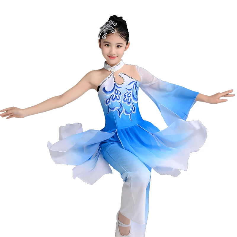 Chinesischen Stil Klassische Yangkong Tanz Kleidung Kinder Regenschirm Dancewear Alte Folk Bühne Tanzen Kleid Praxis Kleidung