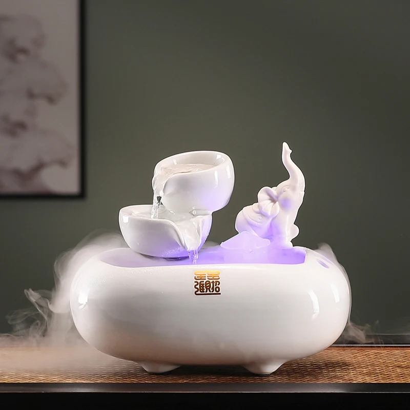 Creative Lucky Ceramic Flow Circulating Water Office Desktop Decoration Fountain Water Feature Ornament Opening Gift