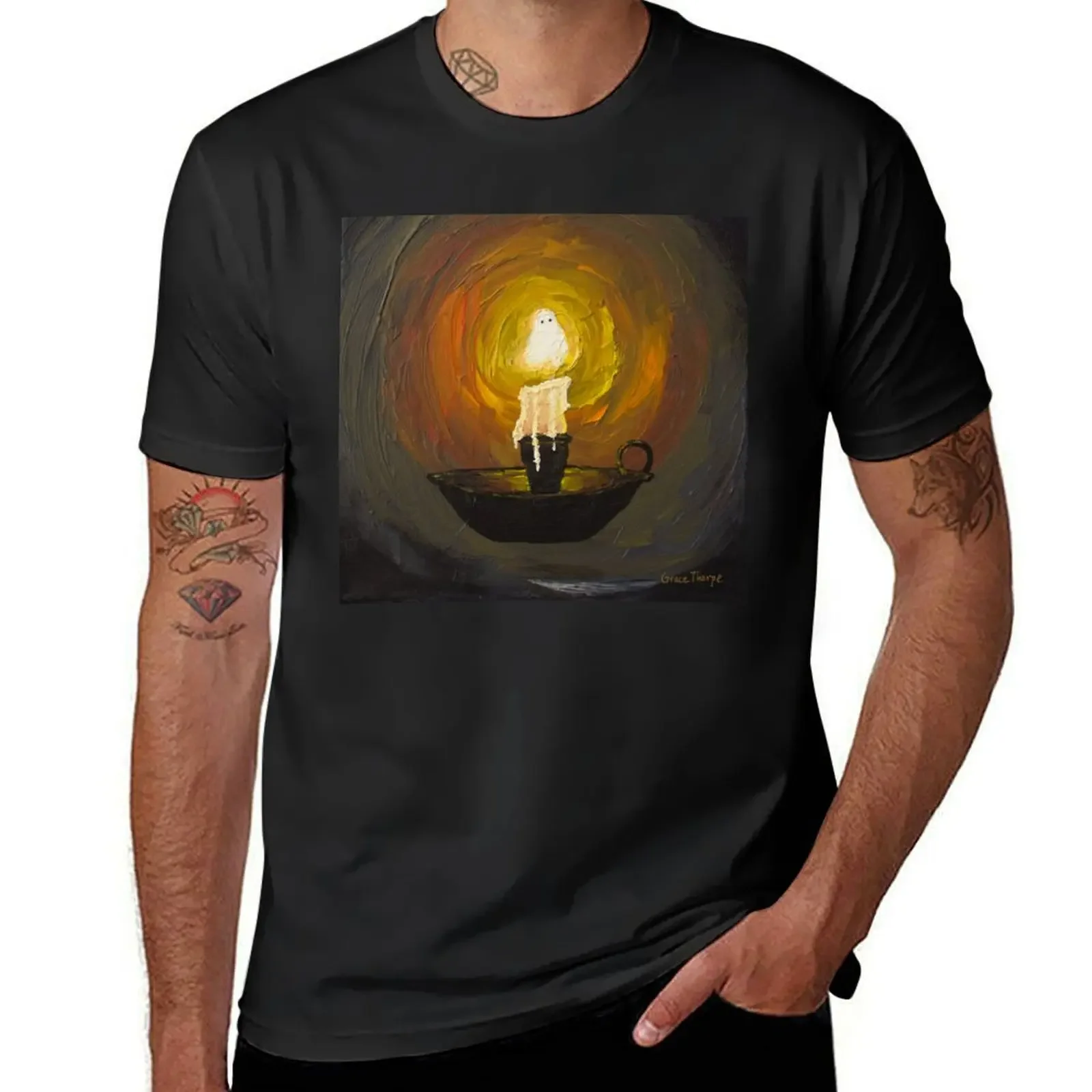 Candle Flame Ghost Acrylic Painting T-Shirt oversized graphic tee sublime Blouse heavyweight t shirts for men