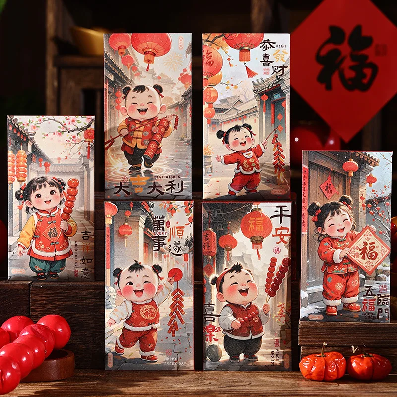 6Pcs Snake Year Spring Festival Red Envelopes Chinese Lunar New Year 2025 Lucky Red Envelope Waking Lion Panda Money Pocket