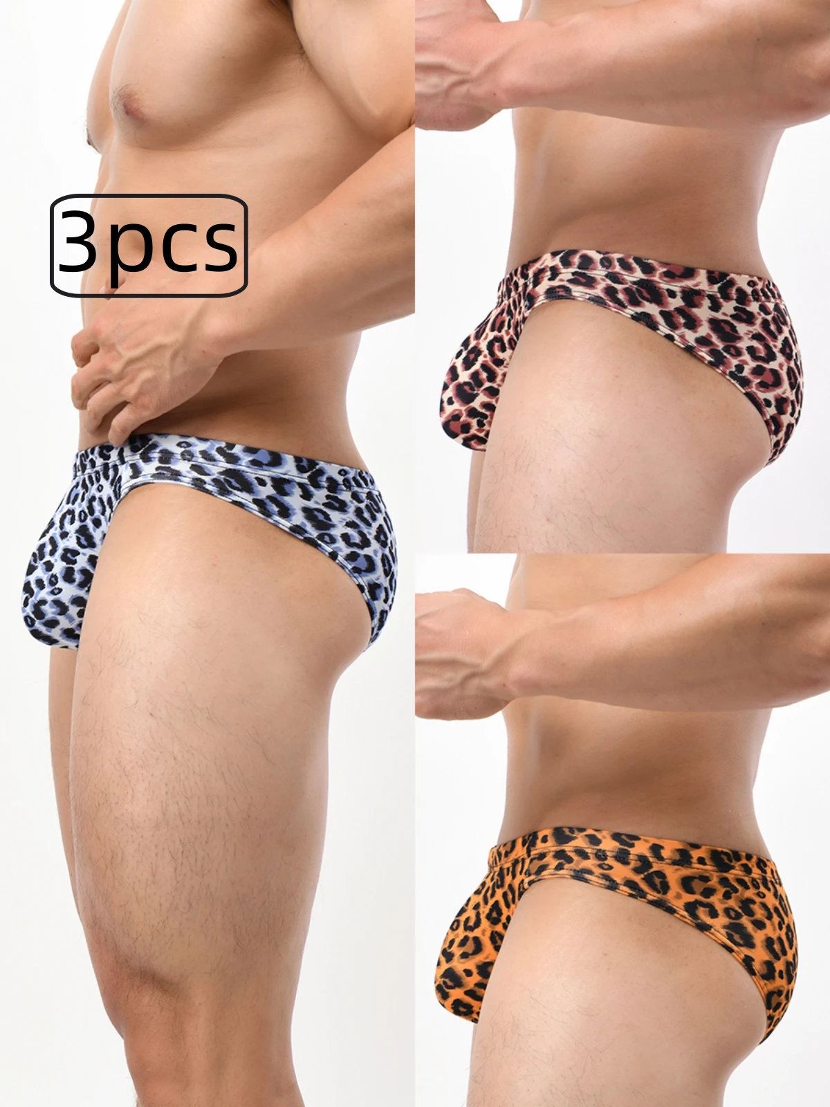 Three-Piece Set of Men's Sexy Leopard Print Comfortable and Breathable Briefs, Suitable for All Seasons, Casual and Stylish Underwear