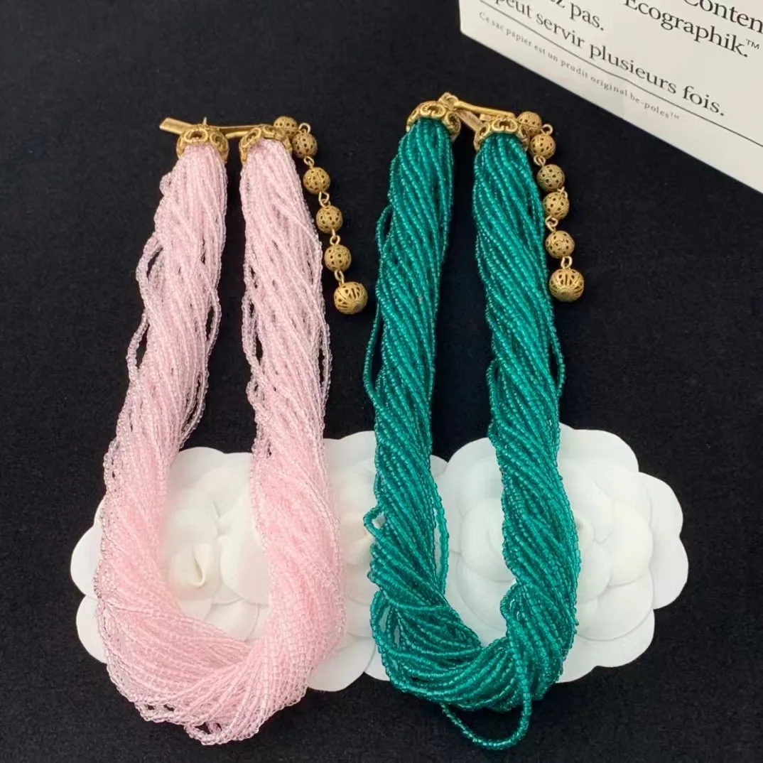 Kalung manik-manik kaca berseluk multilapis Bohemian untuk wanita hadiah anak perempuan perhiasan Choker pesta grosir