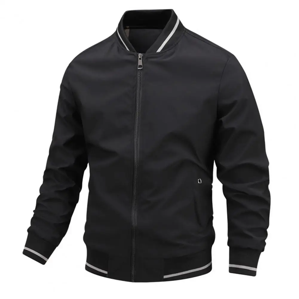 Blouson aviateur à col montant pour hommes d'âge moyen, pardessus à fermeture éclair, manchette de lit en deau, coupe-vent, vestes de baseball, automne