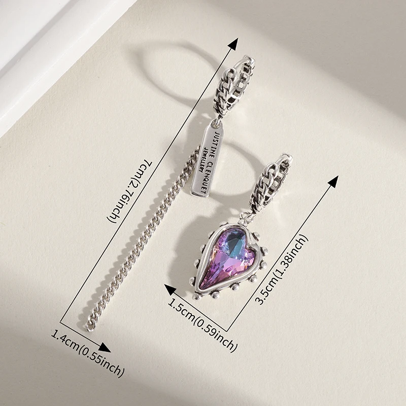 Trendy Elegant Vintage Creative Crystal Heart Drop Earrings for Women Girl Fashion Temperament Party Prom Jewelry
