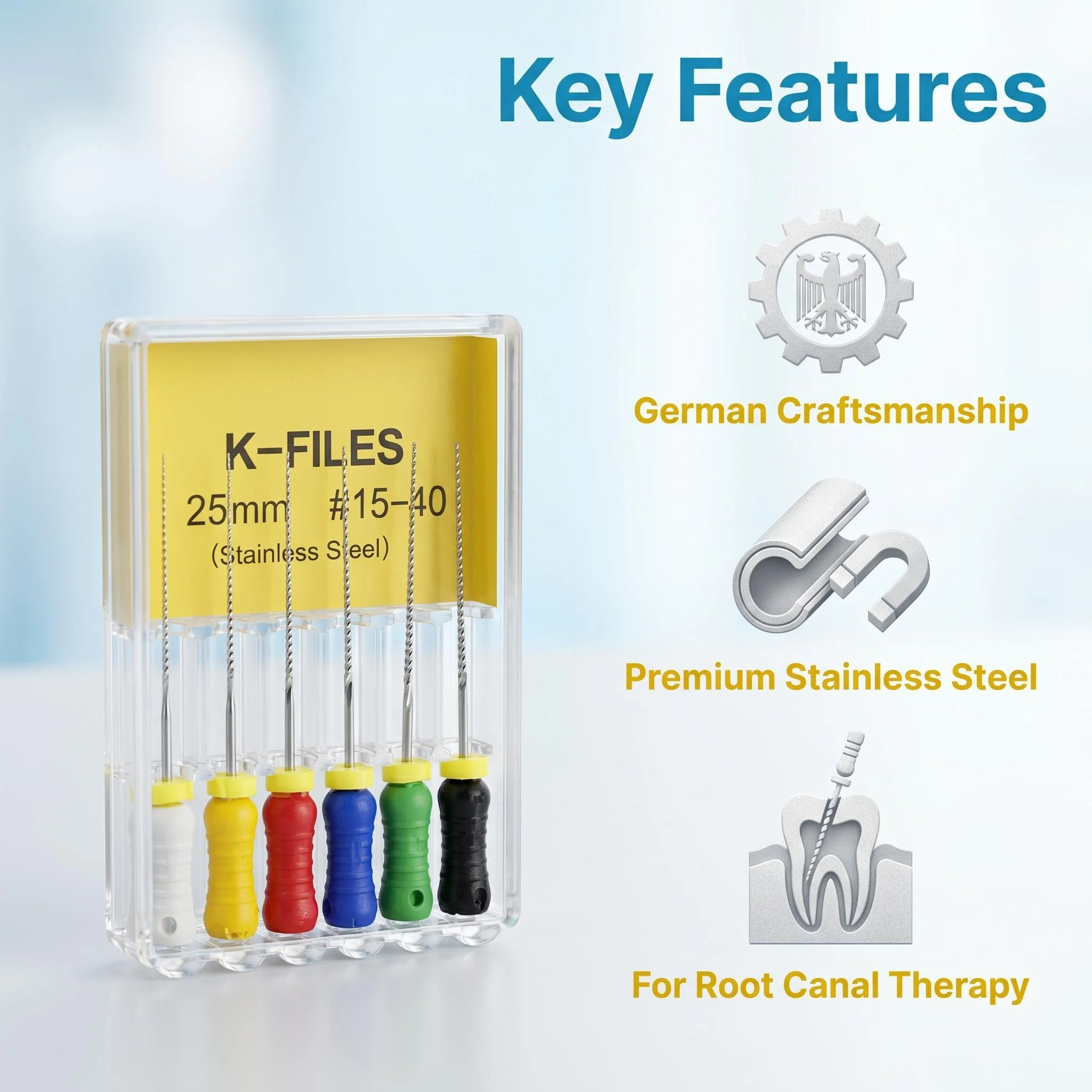 6Pcs Dental K Files Endodontic Endo Hand File Stainless Steel Root Canal Instrument 21/25mm for Dentist Tools