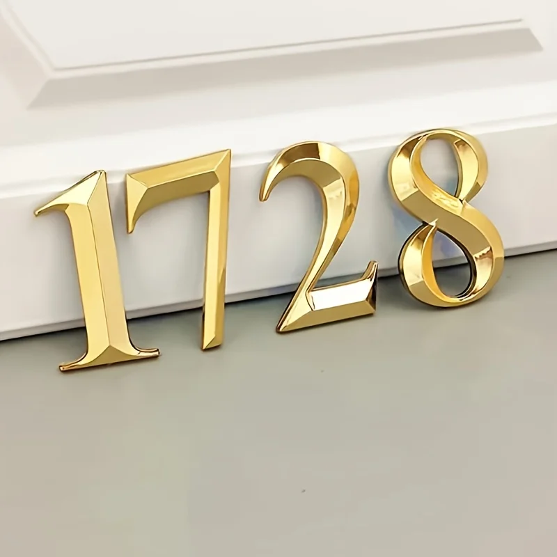Gold 3D House Number Stickers 0-9 Self-Adhesive 2.8 Inch Rustproof Resin Numbers For Mailbox Home Office Hotel Room