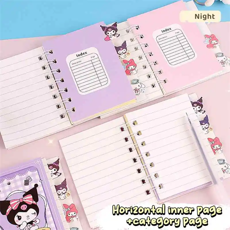 Kawaii Sanrio A7 Notebook Hello Kitty Cinnamonroll Kuromi My Melody Coil Notepads Daily Planner Book Line Book