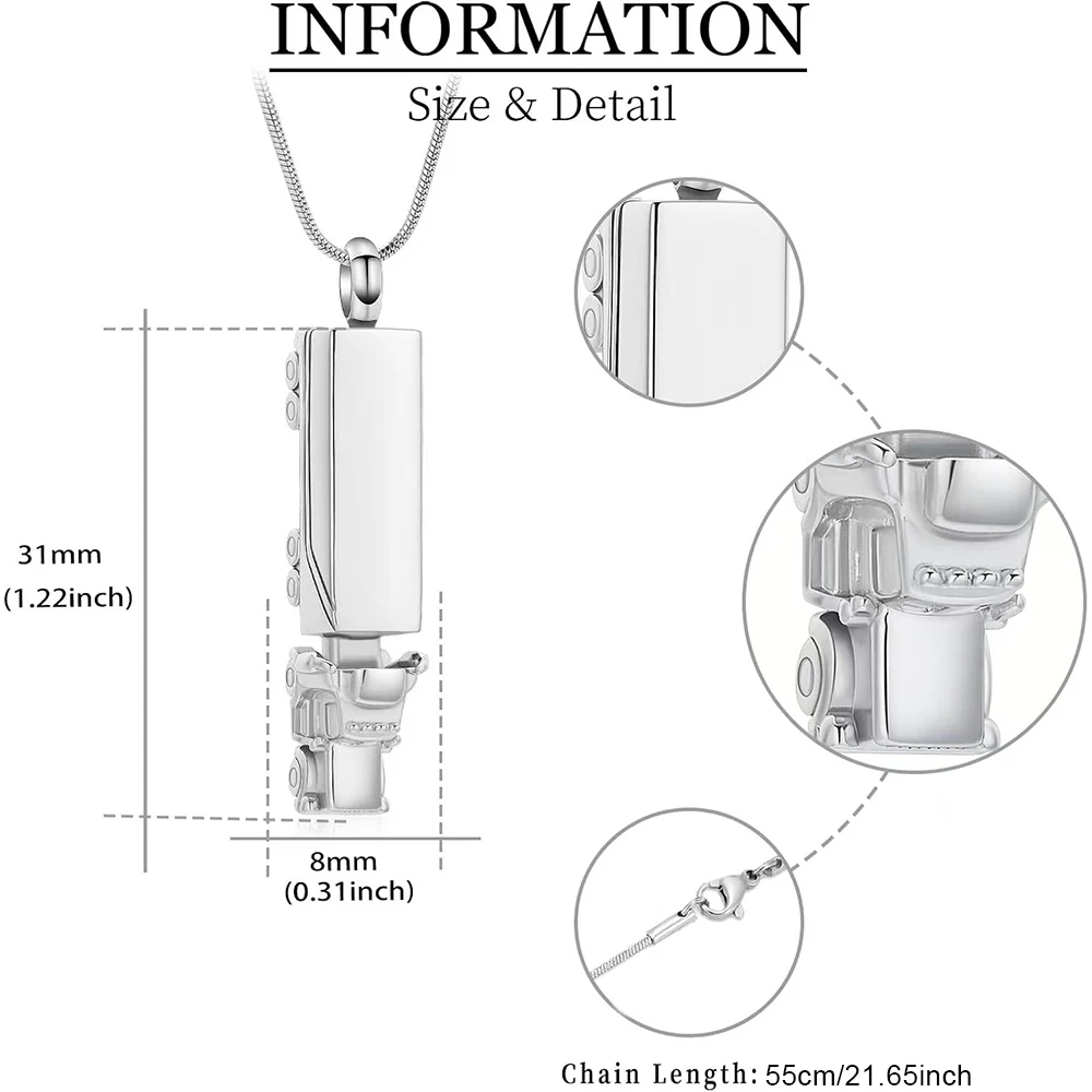  18 Wheeler Semi Truck Urn Necklace for Ashes for Men Women Cremation Jewelry of Loved Ones Memorial Locket Pendant