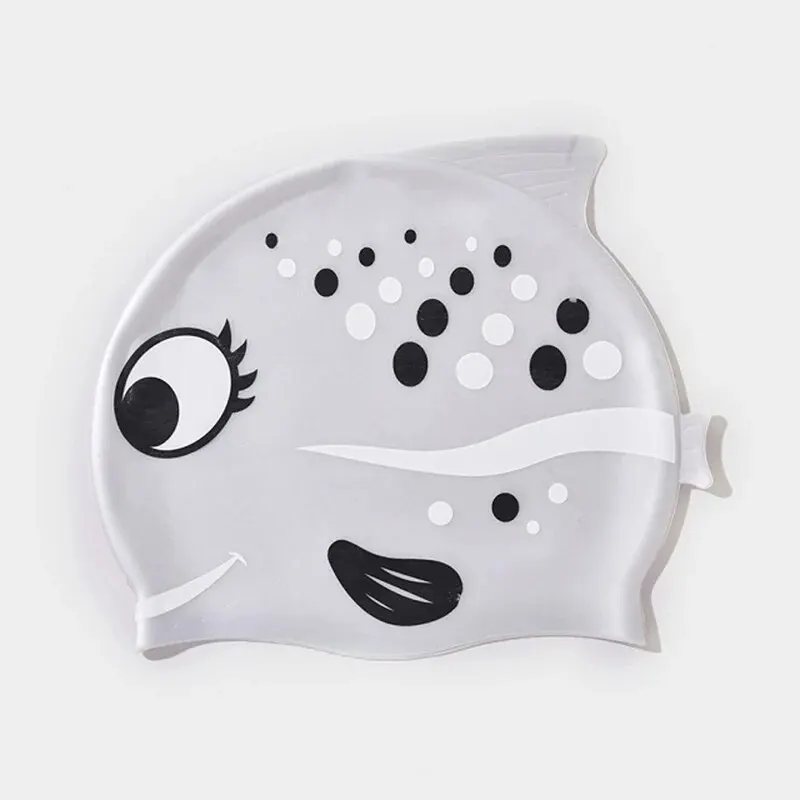 New Children\'s Silicone Waterproof Fashion Cartoon Spot Fish Boys and Girls Comfortable Soft No Cut Head Swimming Cap