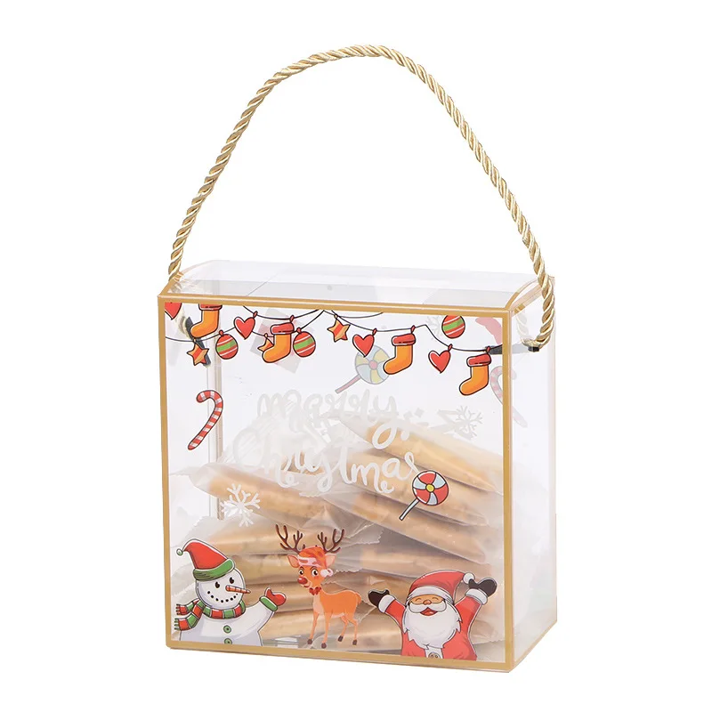 5-40 PCS Christmas Transparent Tote Box Plastic Gift Package with Handle Rice Boat Crisp Cookie Wholesale Holiday Party Baking