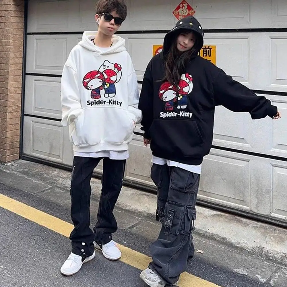 Anime Hello Kitty Women Hooded Sweatshirt Sanrio Kawaii Autumn Cartoon Cotton Thicken Men Women Sweatshirt Tops Loose Student