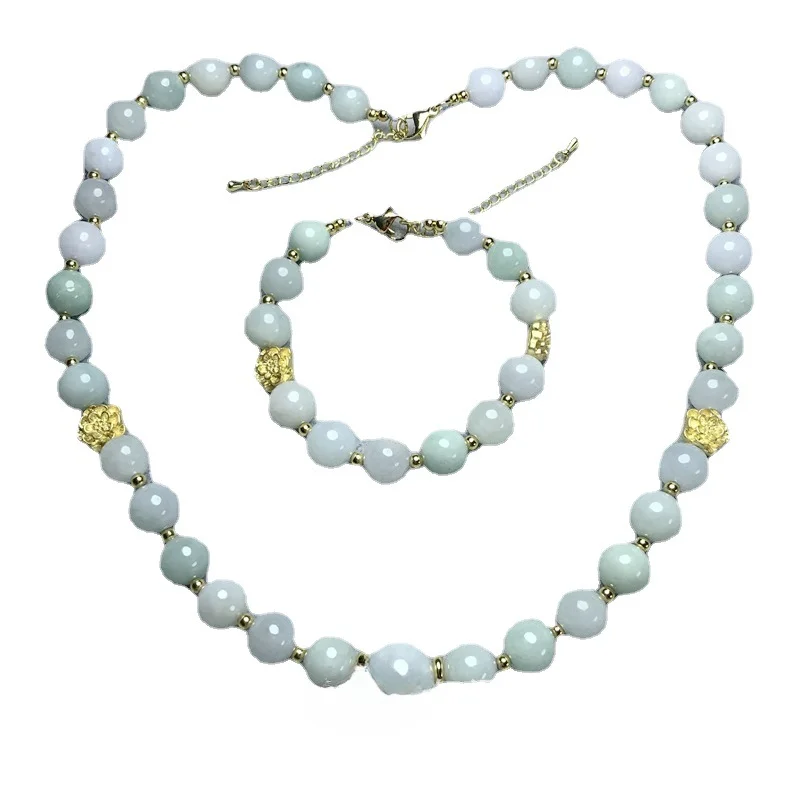 Natural Jadeite Necklace Bracelet Set DIY Handmade Jade Gift Set Jadeite Live Stream Supply