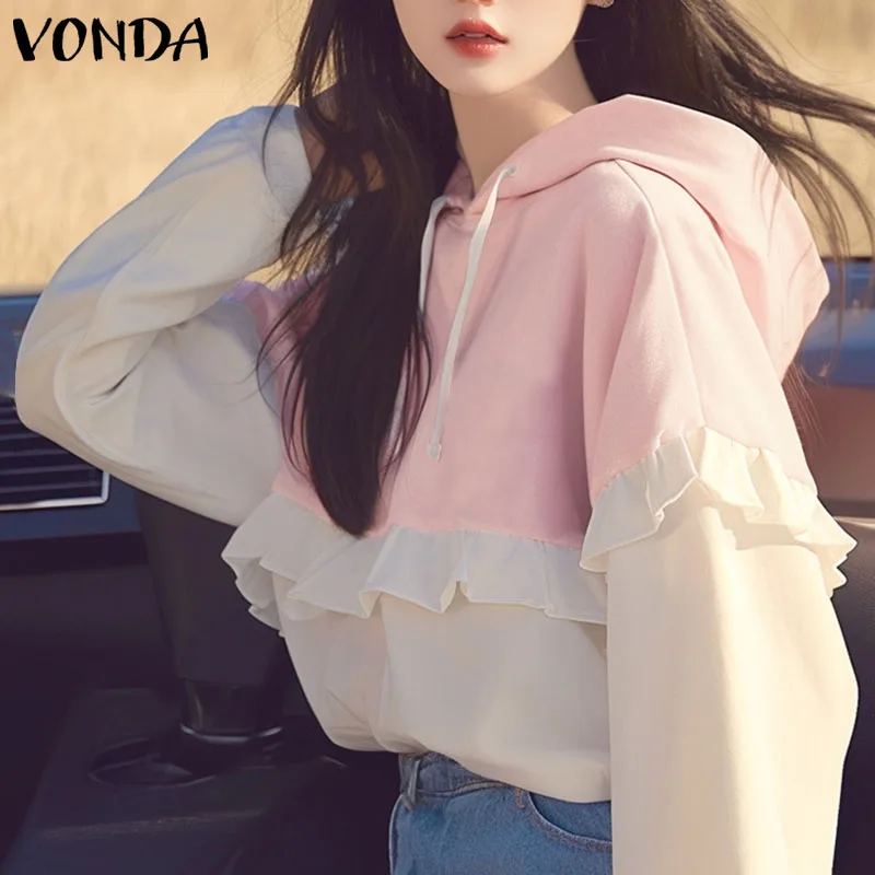 2025 Autumn Long Sleeve Hoodies Women Casual Color Match Tops Elegant Simple Sweatshirts Simple Loose Warm Blouse VONDA