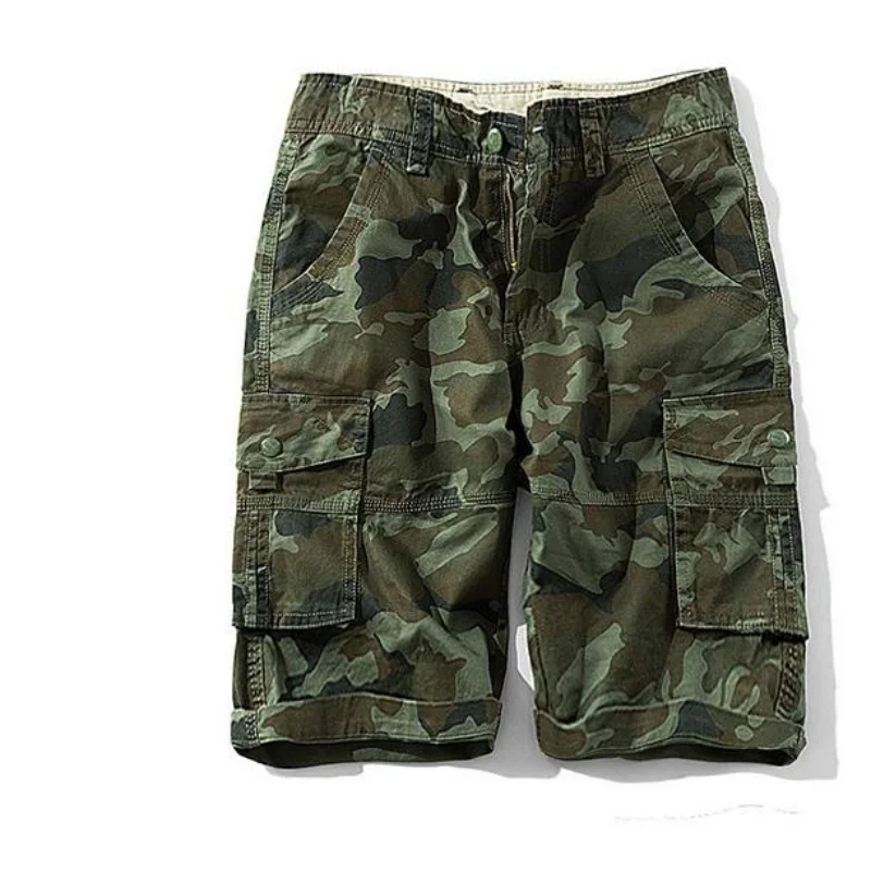 Summer Shorts Green Camouflage Men's Tooling Pants Plus Size 38 40 Outdoor Sports Casual Short Pants Multi-pocket Bottoms