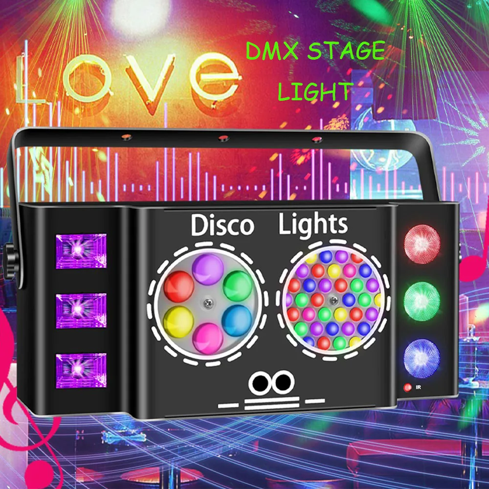 

5 в 1, DJ Disco Party Light DMX Control, сценический светильник, RG, лазерный светильник, дистанционное управление, стробоскоп, вечерние светильники, свадебный праздничный декор