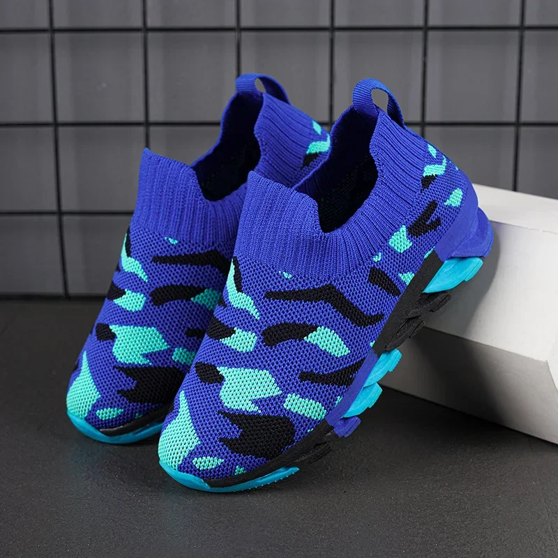 Children Sneakers Fashion Boys Shoes Breathable Knit Mesh Casual Camouflage Kids Shoes Sports Tennis Boys Sneakers