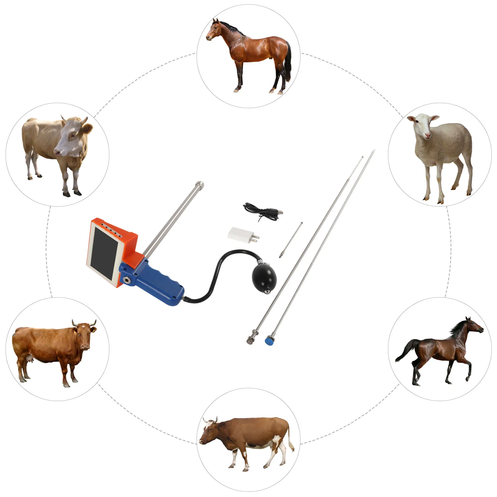 Artificial Insemination AI Gun Cattle Breeding Device, Visual Endoscope, Sperm Cattle Veterinary Breeding Kit, Farm