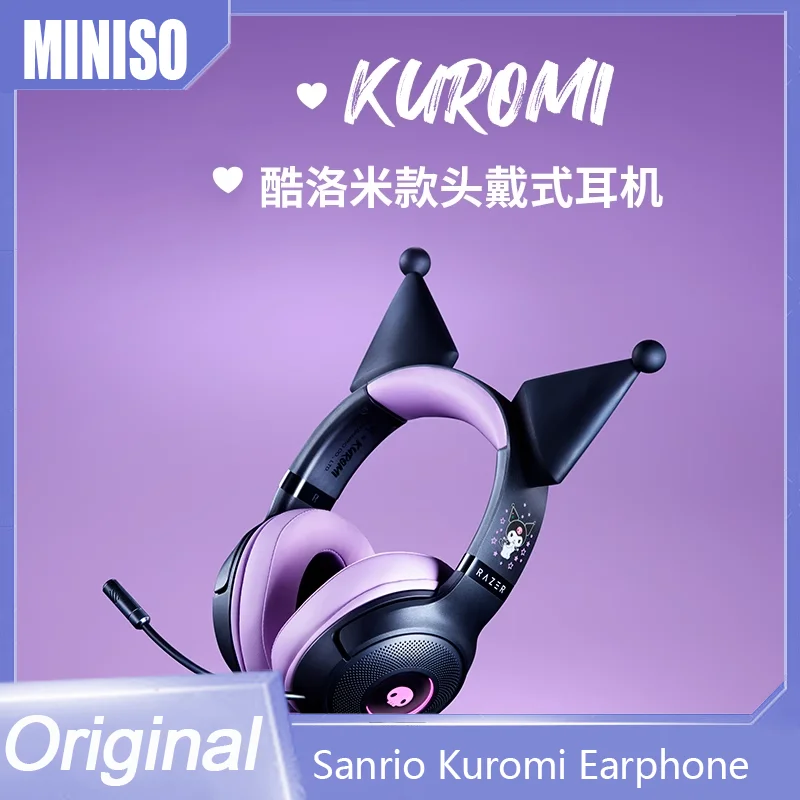 New Sanrio Kuromi Wired Gaming Earphones With Microphone 7.1 Virtual Surround Noise Cancelling Headphones Keyboard Set For Game