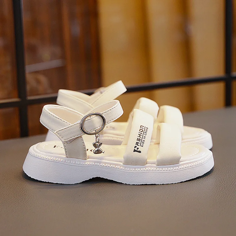 Kids Sandal 2024 New Girls Summer Shoes Causal Open-toe Fashion Children School Beach Sandals Solid Color Versatile Hook Loop