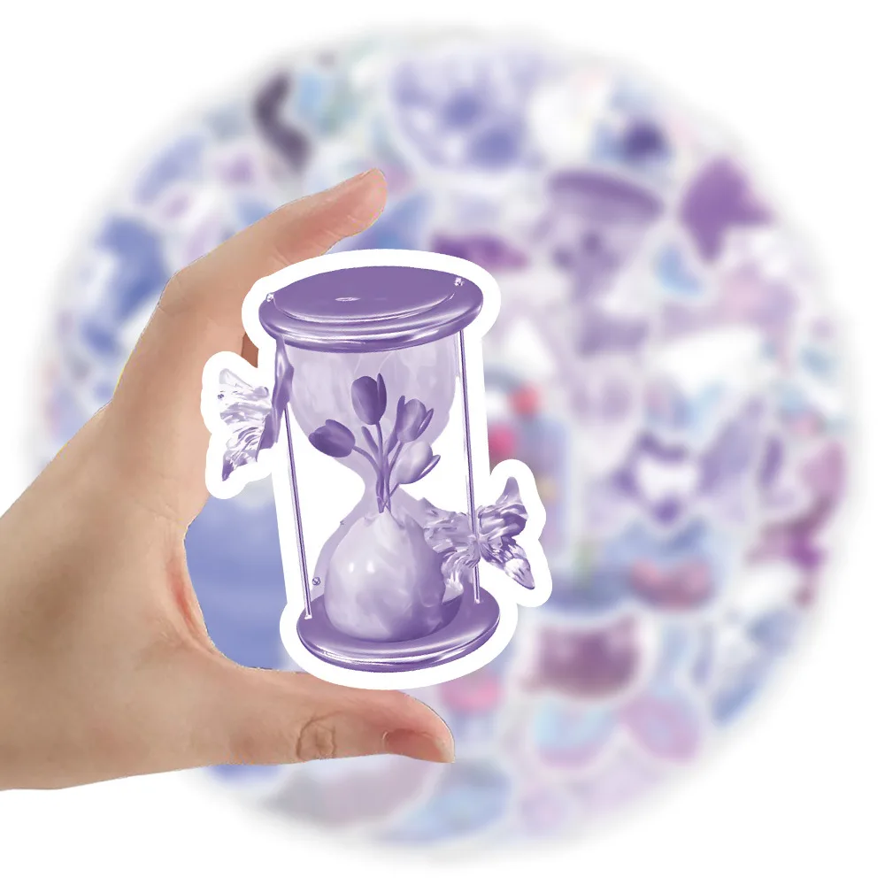 60pcs Shiny Purple Graffiti Stickers Laser Account Material Mobile Phone Case Children's Stationery Stickers