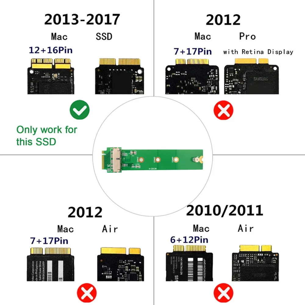 MDR For MacBook Air Pro 12+16 Pins SSD To M.2 Key M (NGFF) PCI-e Adapter Converter Card For PC Computer Accessories 2013-2015