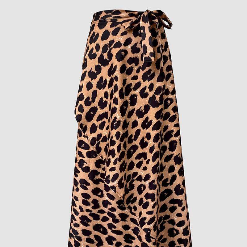 Falda ajustada con cordones y cintura alta con estampado de leopardo para mujer, faldas largas informales, versátiles, elegantes, de corte a, para uso diario, otoño 2025