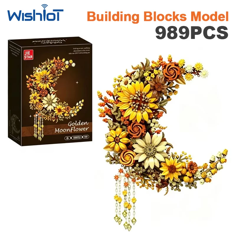 

989pcs Building Blocks Golden Moonflower Sunflower Garland Wreath Toy Botanical Plant Home Decoration Gift for Girls Adult
