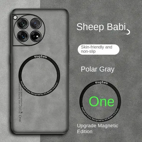 Pour Magsafe étui de Charge magnétique sans fil pour oneplus 12 11 11R 10T 10 9 pro coque arrière en cuir d'agneau housse antichoc