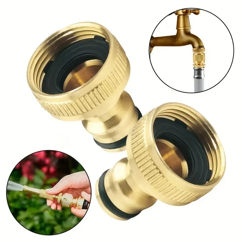 Messing-Gartenschlauchadapter, 3/4-1/2 Zoll Wasserrohr-Schnellverbinder, Auslaufsicherer Anschluss für Außenwasserversorgung