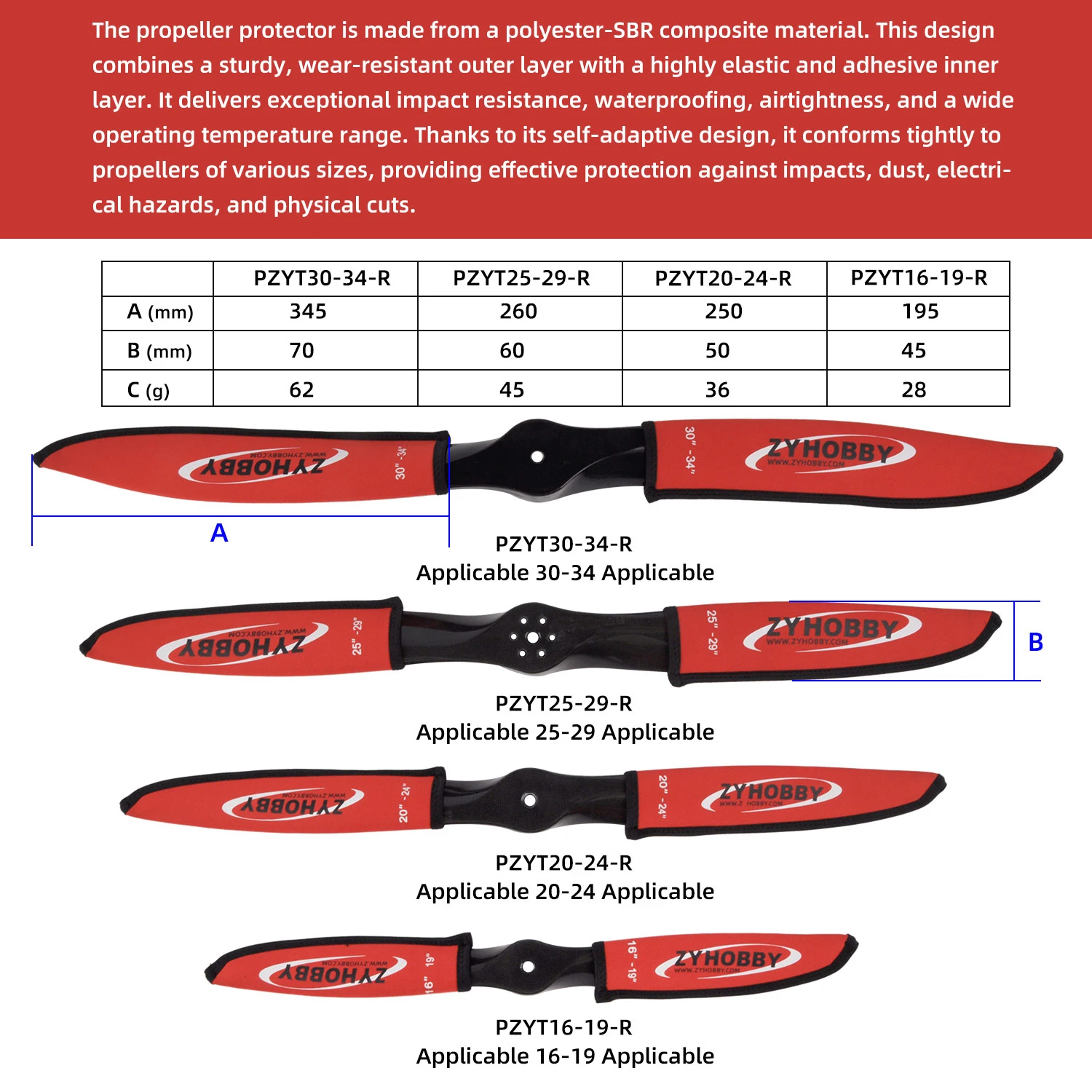 ZYHOBBY  Composite Propeller Protector, 16-34 Inch RC Plane Propeller Cover  with Impact  Waterproof Design for Model Aircraft