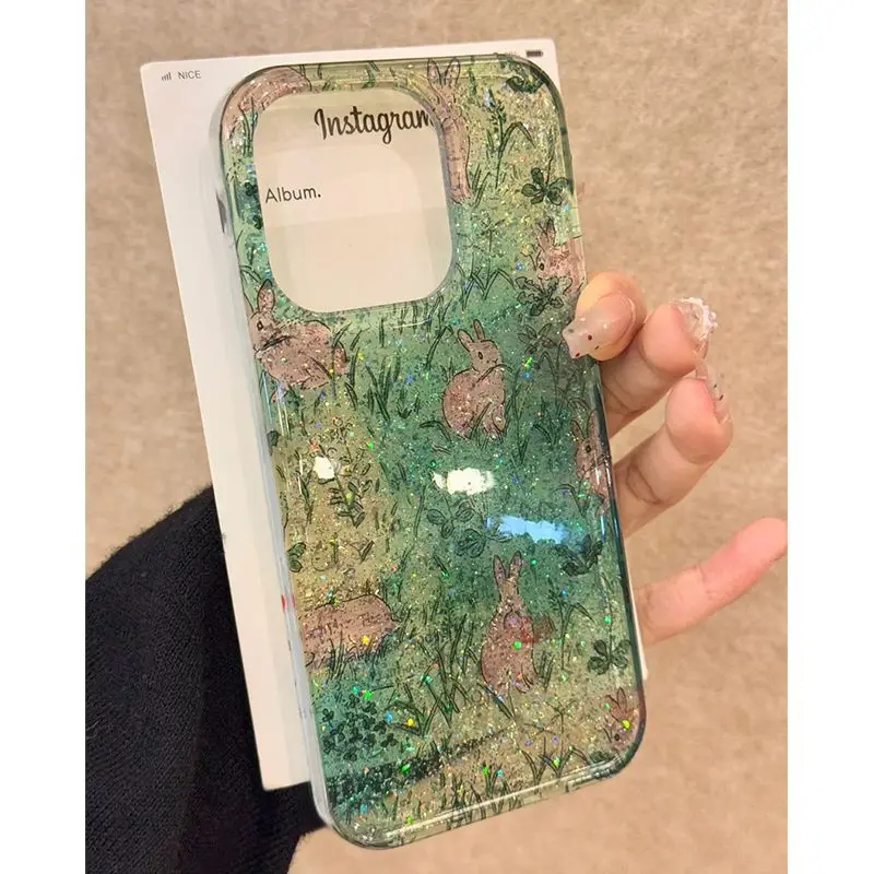 

Countryside Grassland Rabbit Phone Case Suitable for iPhone 16 Art iPhone 15 Cartoon iPhone Anti Drop Protection Case