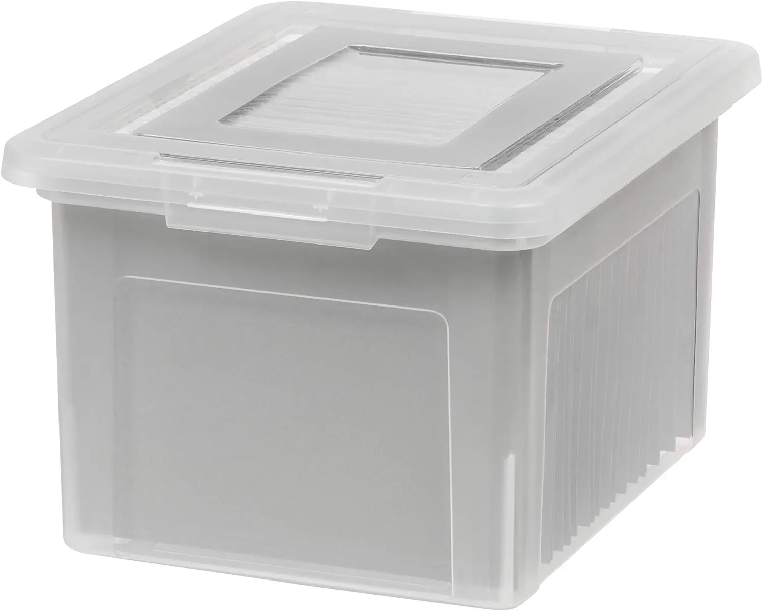 

Plastic file box with lid, hanging file organizer, safety lock lid, stackable, BPA-free, transparent, 35 quarts