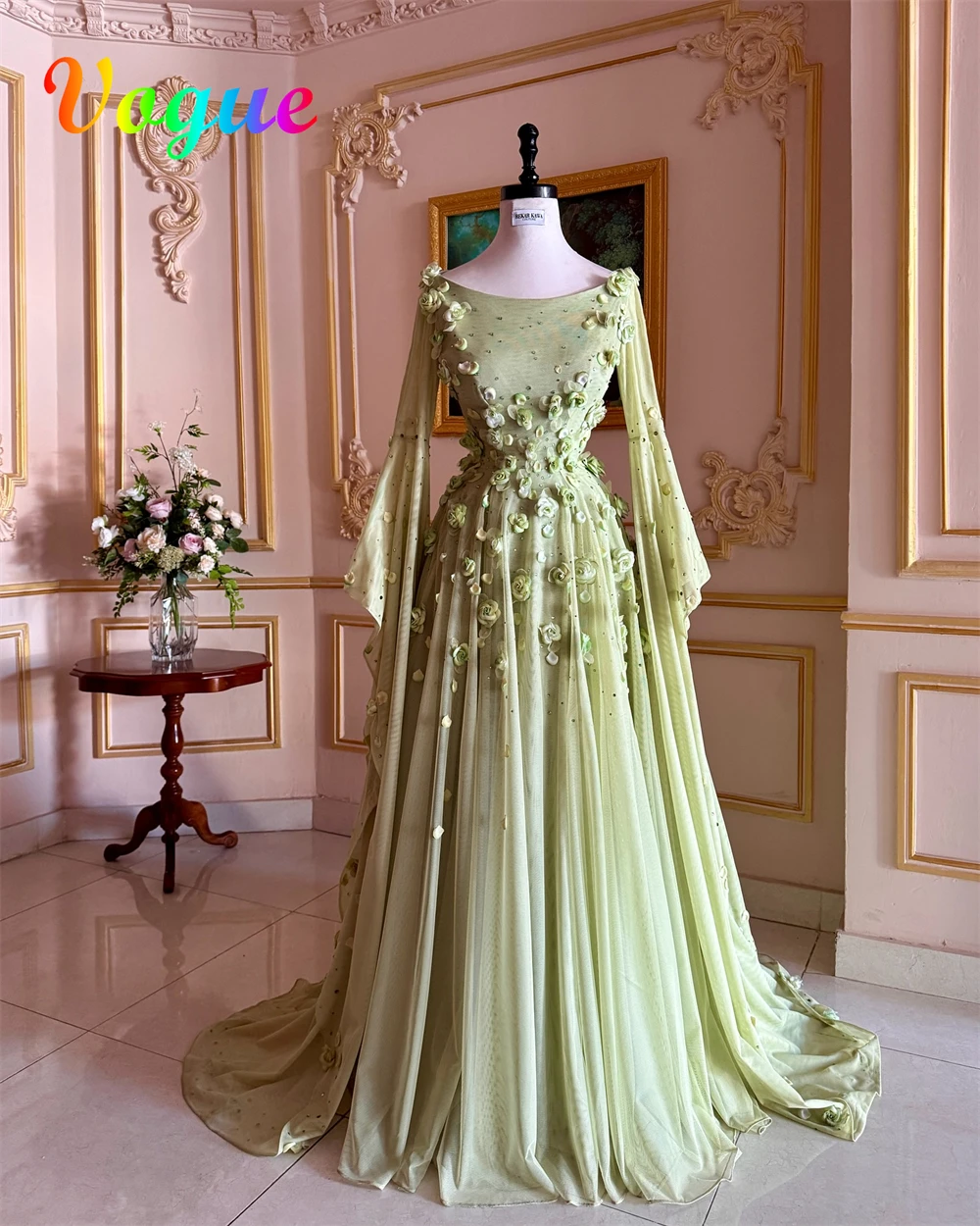 Robe de soirée en mousseline de soie verte, personnalisée, manches longues, exquise, Scoop, robe de soirée, pour occasions spéciales