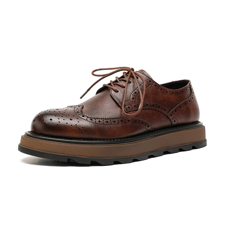 Top Quality Designer Vintage Brogues Leather Men Business Fashion Genuine Leather Men Boots Lace Up Outdoor Motorcycle Boots