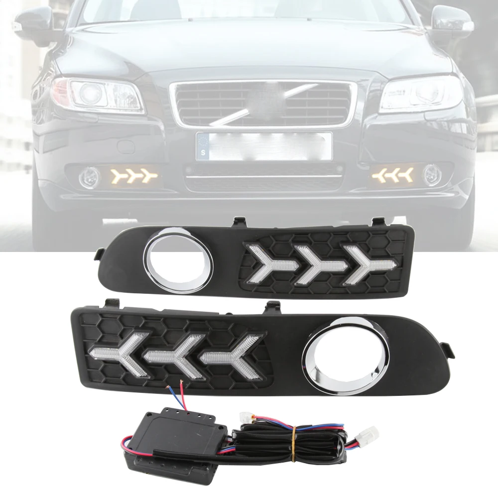 

2 Pieces Car Led Daytime Running Lights Turn Signal Dynamic Yellow Nighttime Blue Fog Lamp Covers DRL for Volvo S80 2007~2013