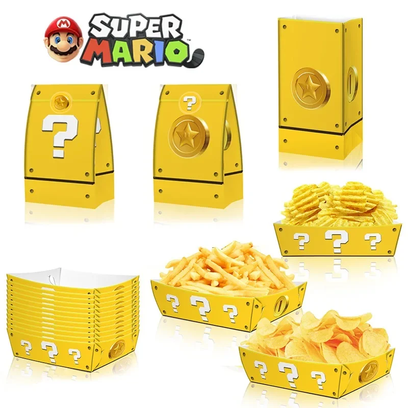 12Pcs Super Mario Bros Gift Bag Party Snack Box Popcorn Carton Birthdays Gift Bags Anime Packing Case Candy Box Party Supplies