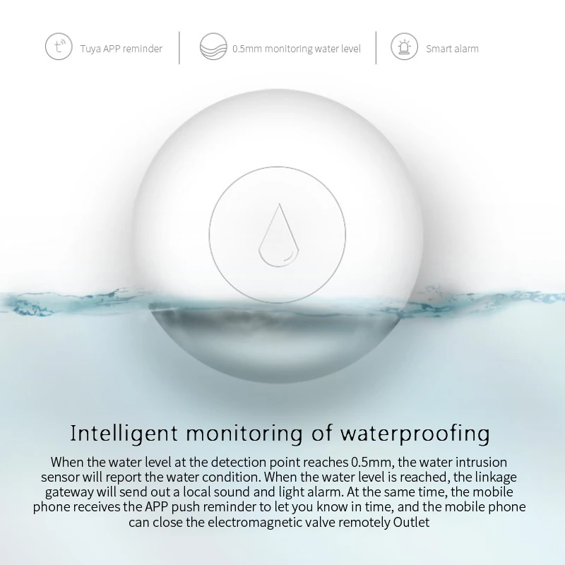 Tuya ZigBee Water Leak Detector Water Flood Sensor Alarm Smart Life APP Remote Monitoring Works With Alexa Google Home