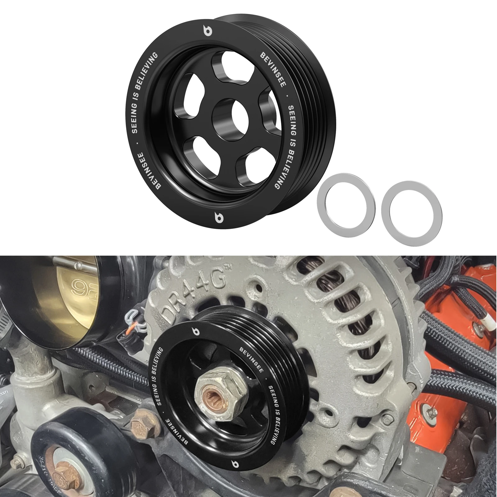 

3" OD Billet Aluminum Overdrive 6 Rib Alternator Pulley for LS1 LS2 LS3 LS6,for 98-02 F-Body/04-06 GTO/99-13 Truck&SUV V8 Models