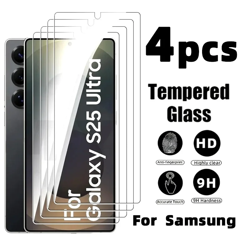 4Pcs 9H Screen Protector Suitable SBg for Samsung galaxy S25 S24 Ultra S23 S22 S21 Plus Tempered Glass For Samsung S25 FE Glass