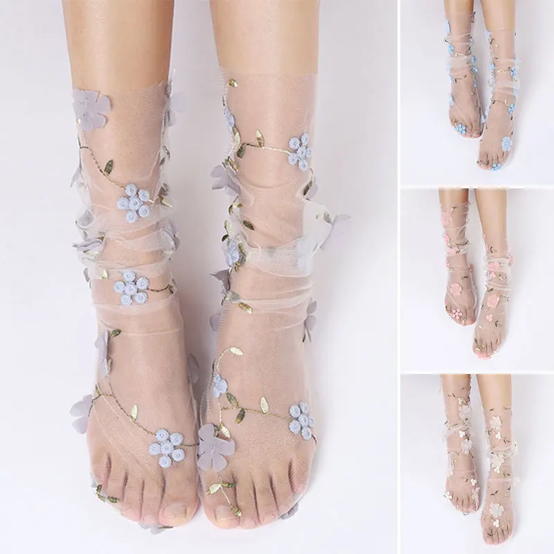 

Fashion Floral Printing Lace Socks For Women Transparent Tulle Socks Ultra-thin Breathable Mesh Socks Summer Frock Accessories