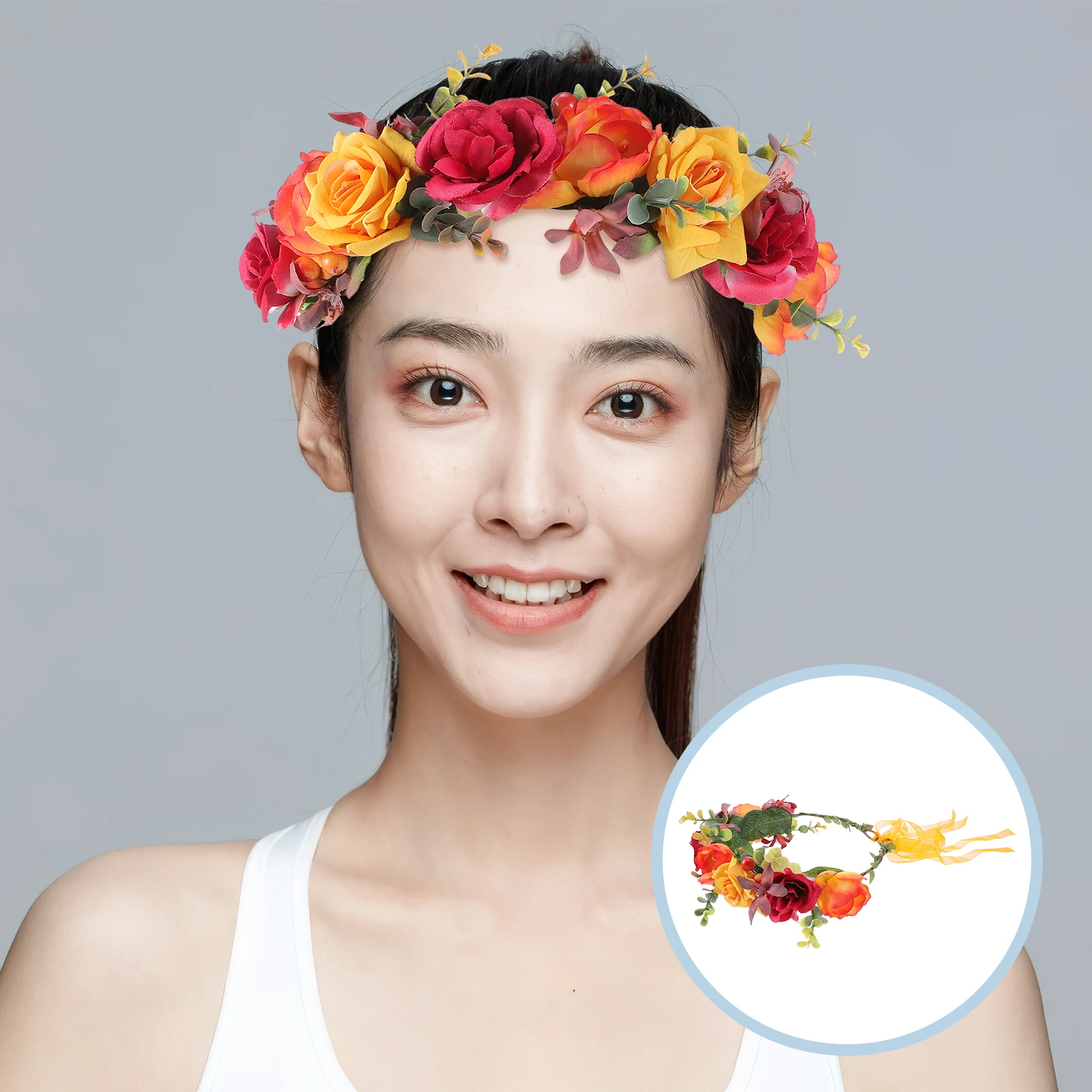 

Big Rose Bridal Wreath Hair Accessories Wedding Party Headband For Women Girls Orange Durable Vibrant Long Lasting Adorable Easy