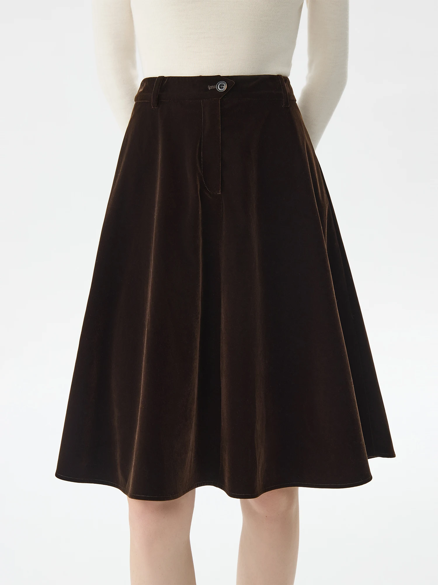 

FSLE Women Winter Brown Skirts Retro Velvet Knee-Length Female Skirt 2024 Office Lady High Waist A-LINE Thicken Skirt 24FS14620