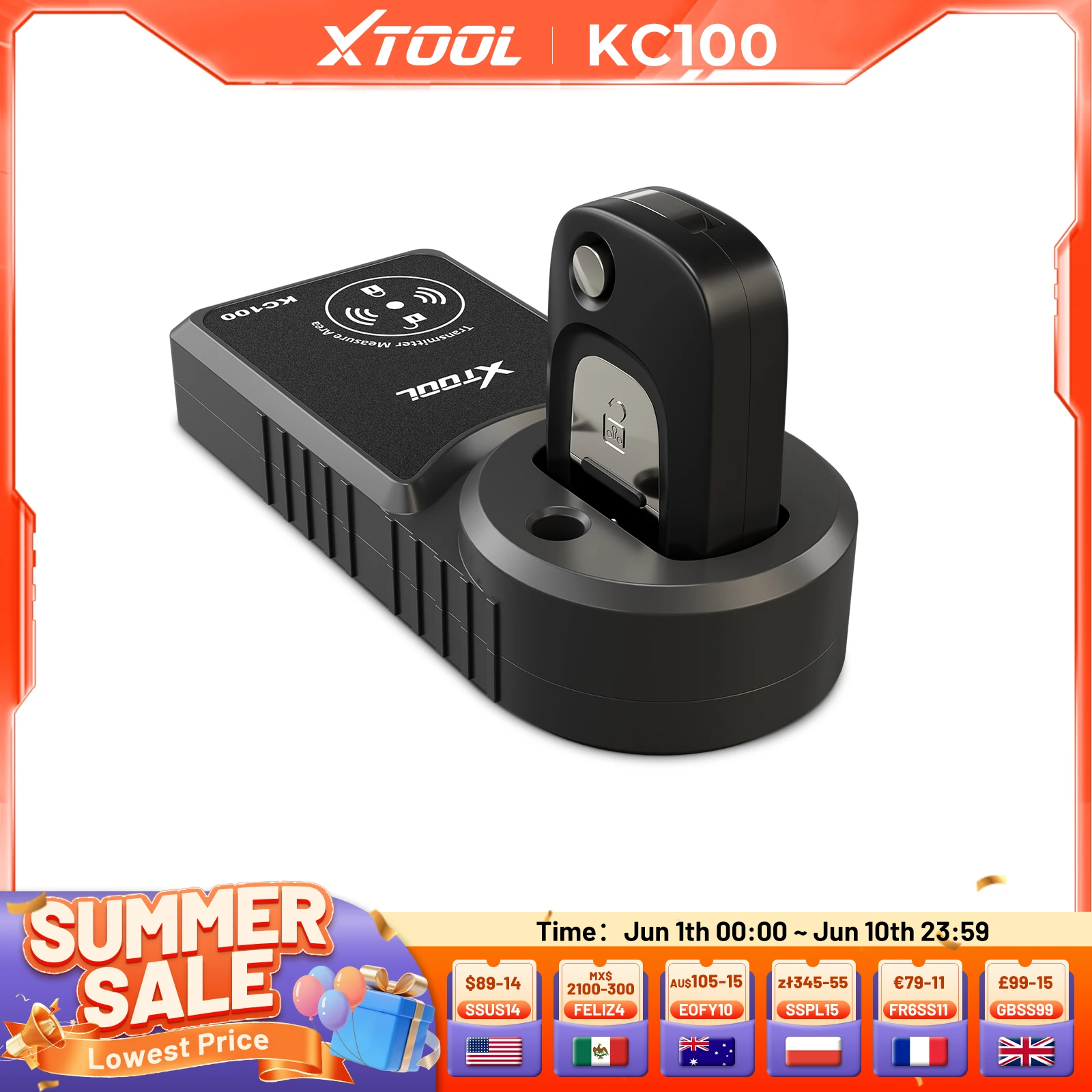 XTOOL KC100 Key Fob Programmer For VW 4&5th For BMW CAS1-CAS3 For Skoda IMMO MQB Tool Work With X100PAD3 X100MAX D8S D9S