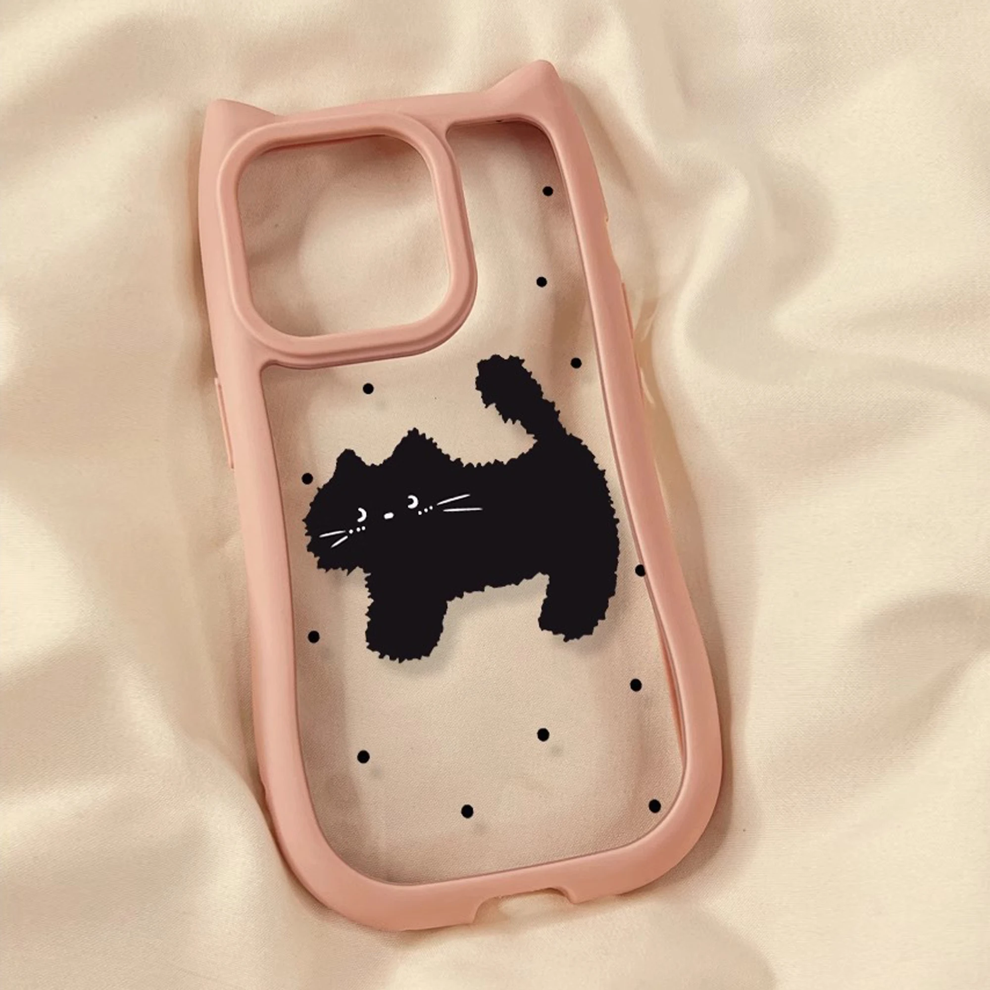 Three-dimensional Cat Ears Cute Kitten Phone Case For iPhone 15 14 13 12 11 Plus Pro Max Cartoon Girl Silicone Phone Case