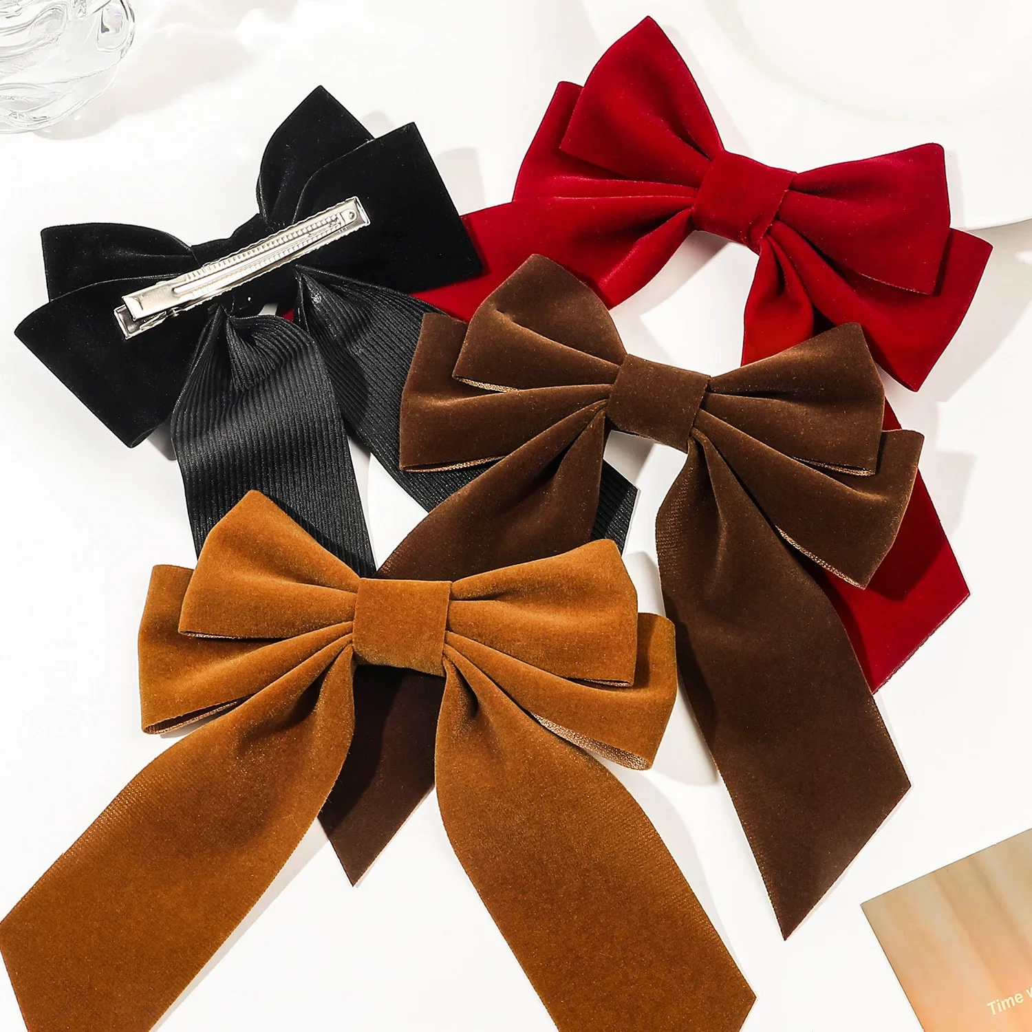 15cm Large Bow Hairpin Flocking Streamer Women\'s Hair Duckbill Clip Grabber Holiday Party Party Girl Hair Accessories Gift